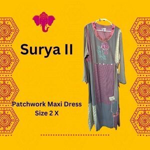 NWOT💼Surya II Patchwork Maxi Dress with Matching Purse Dusty Rose and Green